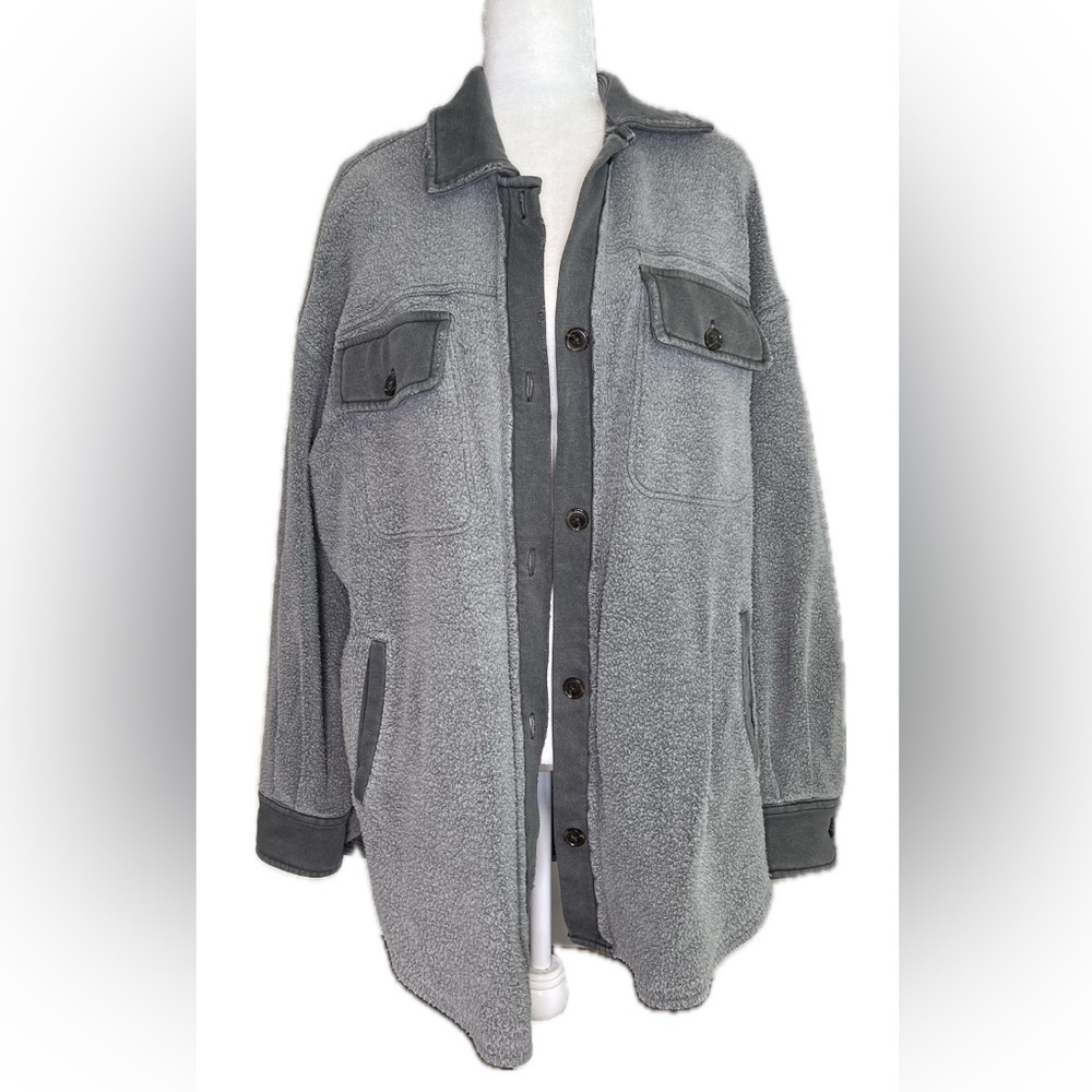 Free People Gray Ruby Oversized Fleece Shirt Jacket Shacket Eucalyptus S Small - Picture 5 of 10